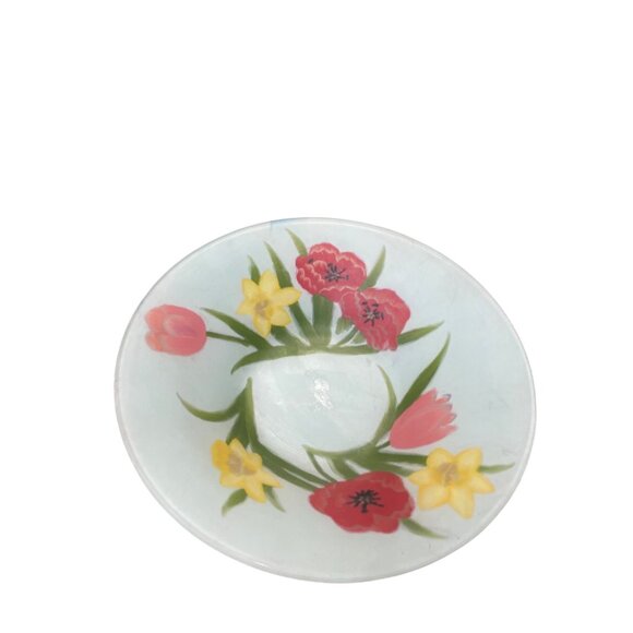 Vintage Hand-Painted frosted Floral Glass Serving fruit decorative Bowl SKU 9310 - Picture 2 of 12